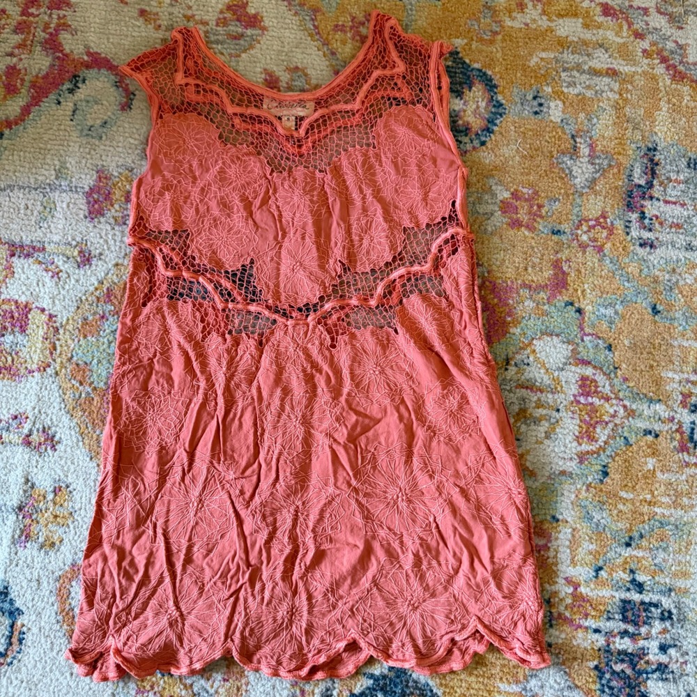 Cleobella Coral Pink Crochet Lace Floral Embroidered Sleeveless Top Small